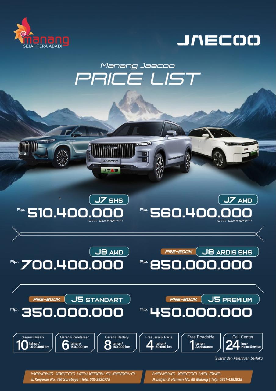 Pricelist JAECOO